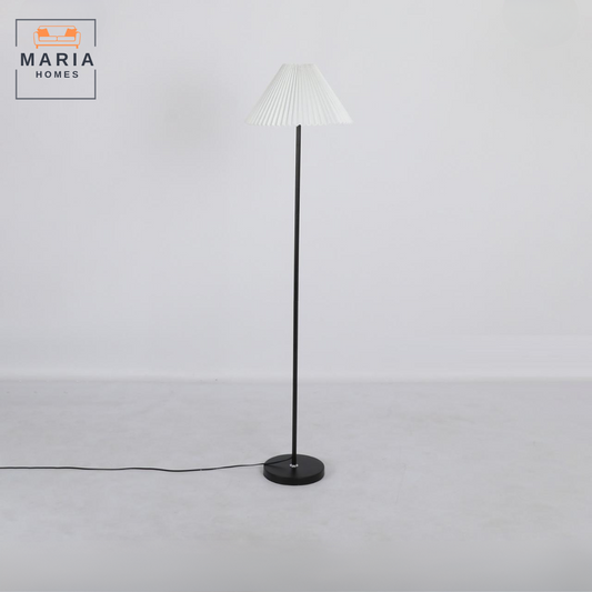 Modern Minimalist Floor Lamp – Black Metal Base with White Pleated Lampshade