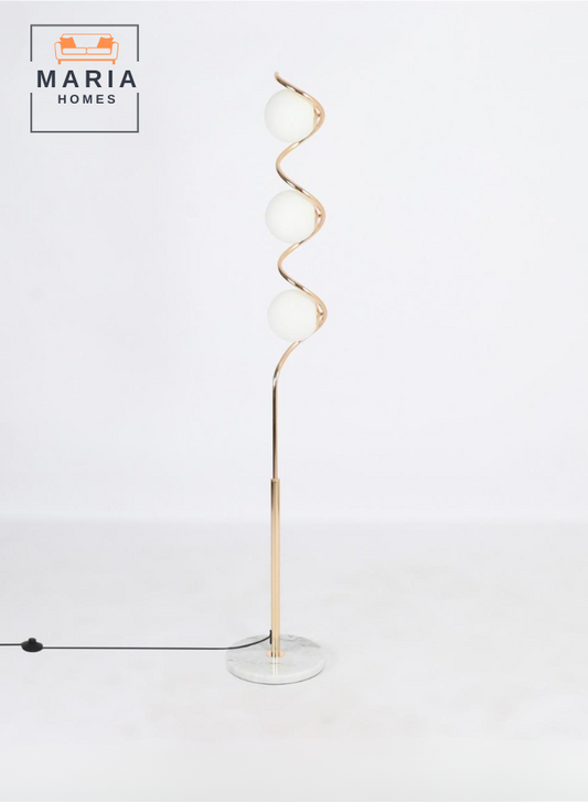 Luxury Gold Floor Lamp with Marble Base – Elegant Spiral Design with Globe Lights