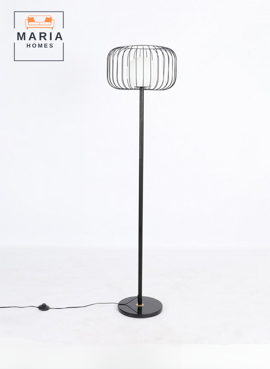 Luxury Gold Floor Lamp with Marble Base – Modern Cage Design with Globe Light