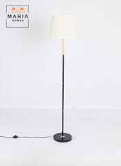 Minimalist White Floor Lamp with Wooden Accent