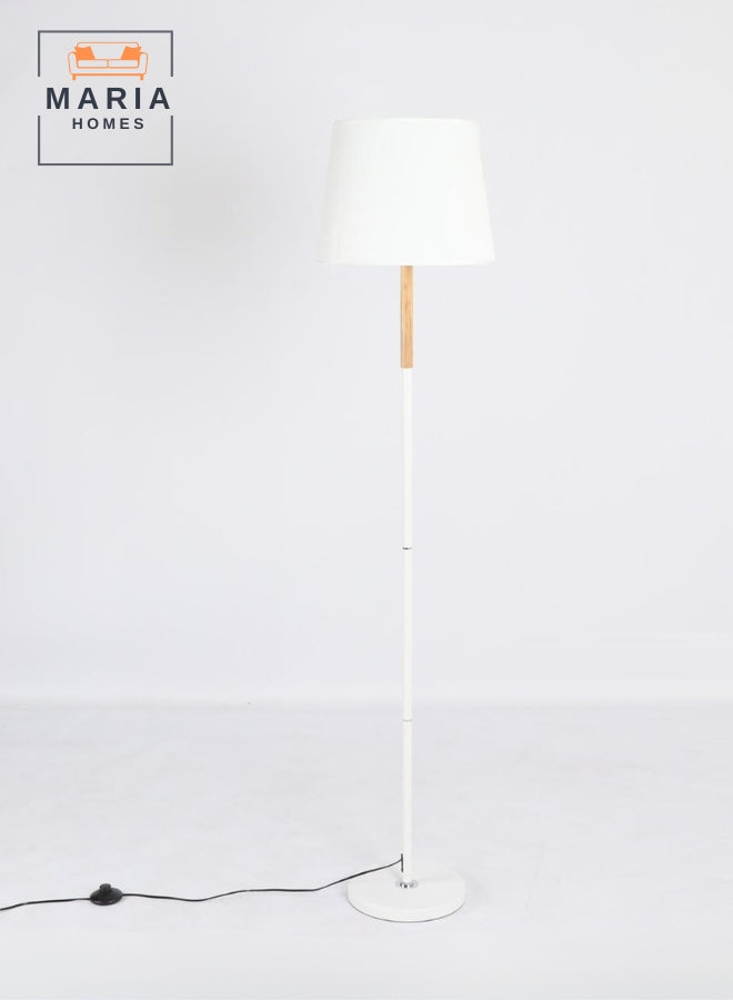 Minimalist White Floor Lamp with Wooden Accent