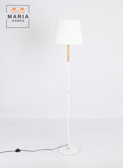 Minimalist White Floor Lamp with Wooden Accent