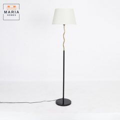 Elegant Floor Lamp with Curved Gold Accent and White Shade