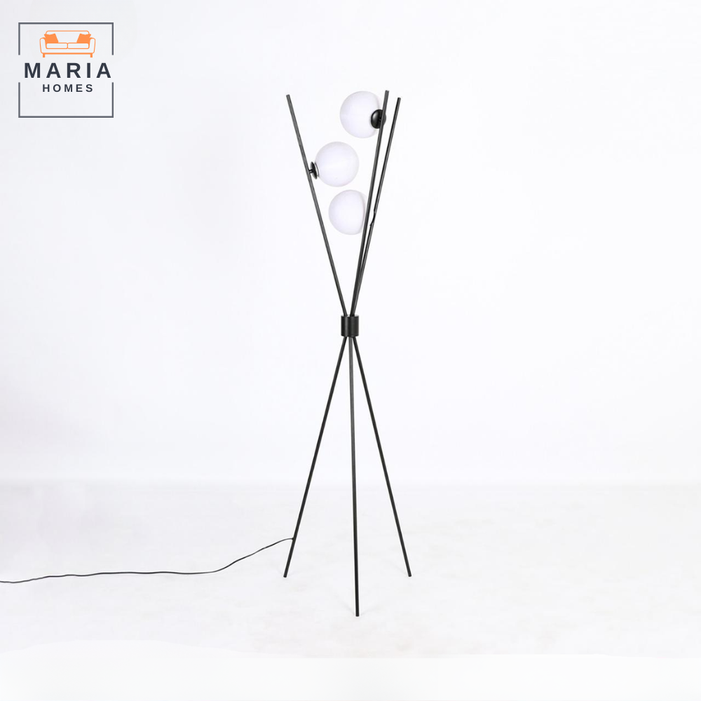 Modern Tripod Floor Lamp with 3 Globe Lights – Black and White Design