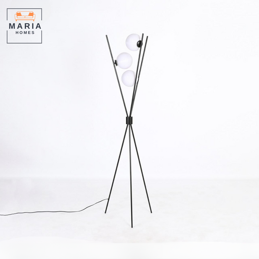 Modern Tripod Floor Lamp with 3 Globe Lights – Black and White Design